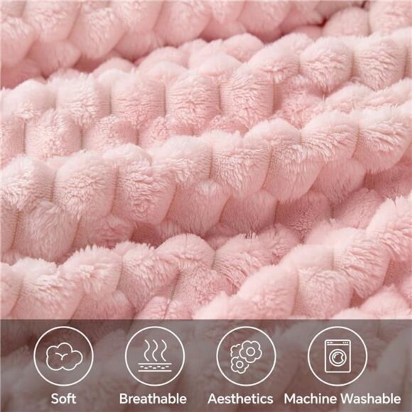 Fleece Blanket 3D Jacquard Throw Pink Soft Cozy Warm Plush Decorative Blanket - Picture 4 of 7